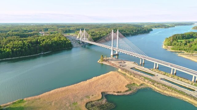 "Aerial Drone Video of Kirjalansalmi Bridge and Finnish Archipelago at Golden Hour &mdash; Saaristo, Southwest Finland"