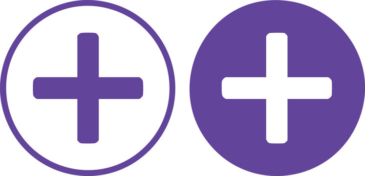Two circular purple plus signs on white background, flat symbol