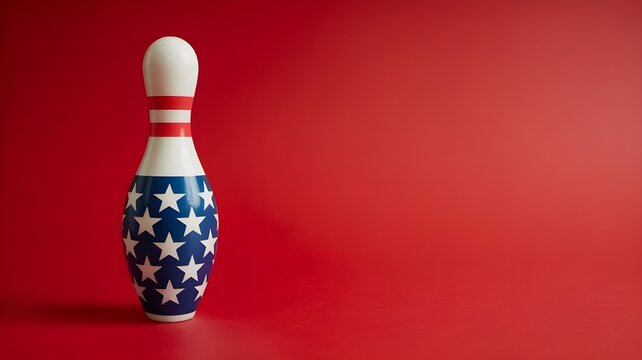 American flag bowling pin on red background patriotic sports equipment for independence day concepts