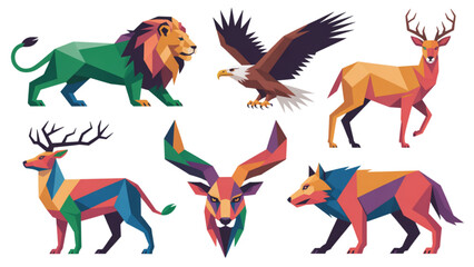 Colorful stylized cartoon animals illustration featuring lion, rhino, deer, and dog Vector © MD siddik
