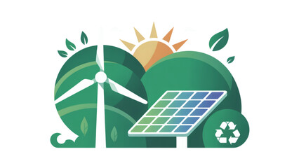 Bright eco-friendly energy icons with green recycling symbol and wind turbine Vector © MD siddik