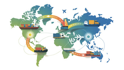 World map with colorful country borders and connected flight routes Vector © MD siddik