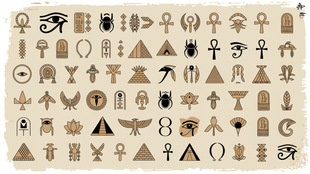Collection of flat style ancient egyptian hieroglyph symbols and icons Vector