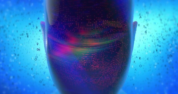 Glowing biometric data visualization featuring futuristic generic robot face loop. Loopable Abstract Background Animation.