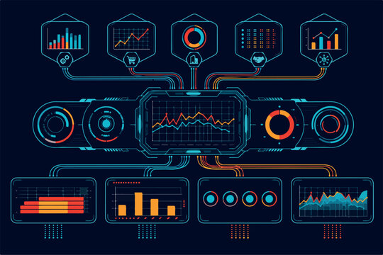 Smart Business Analytics Dashboard with Interactive Reports and Data Intelligence Tools. Infographic with graph and chart on abstract background