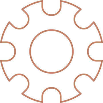 Brown gear icon with six teeth and circular center on white background  mechanical symbol for teamwork and machinery