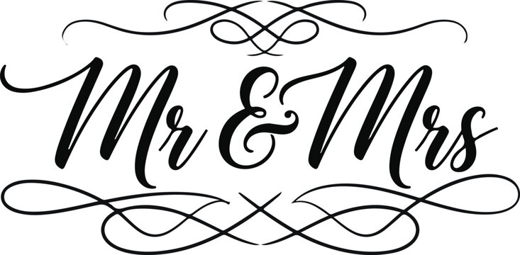 Mr mrs vector illustration on transparent background for wedding stationery decor