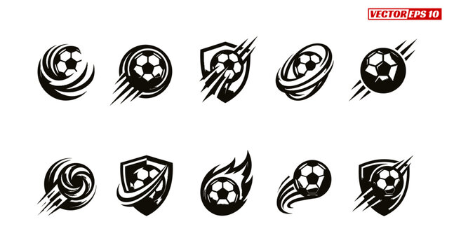 Collection of Dynamic Soccer Ball Icons and Emblems.