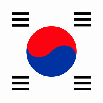 South korea national flag symbol, taegeukgi design featuring red and blue yin yang circle and four black trigrams, patriotic emblem of the republic of korea, vector illustration