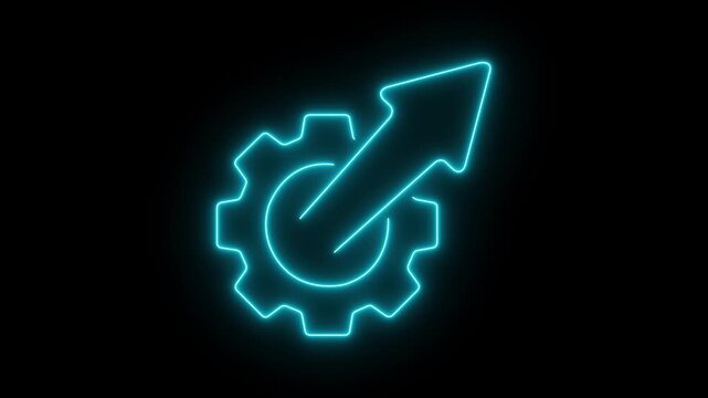 glowing neon Growth optimization icon with gear and arrow on black background. symbolizing growth, progress, optimization, automation, and business performance improvement. 4k video animation.