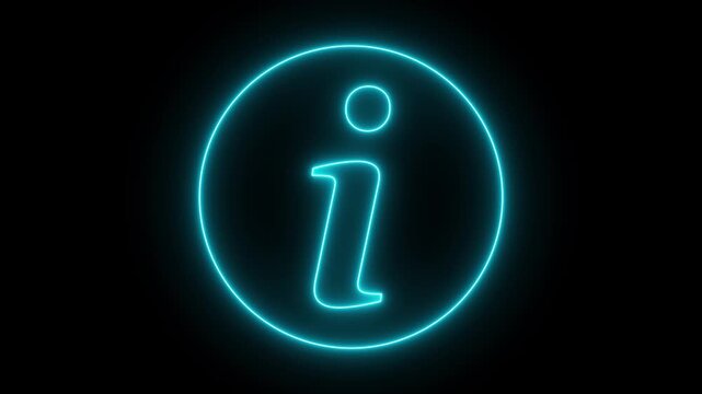 glowing neon information icon animation on black background. Round info sign Icons. 4k video animation .