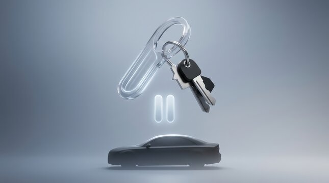Translucent Key Ring with Car Keys Suspended Above Silhouette of Car