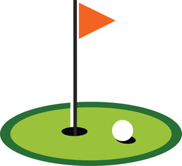 Fototapeta premium Golf course flag and ball icon, minimalist sports game equipment vector illustration isolated design