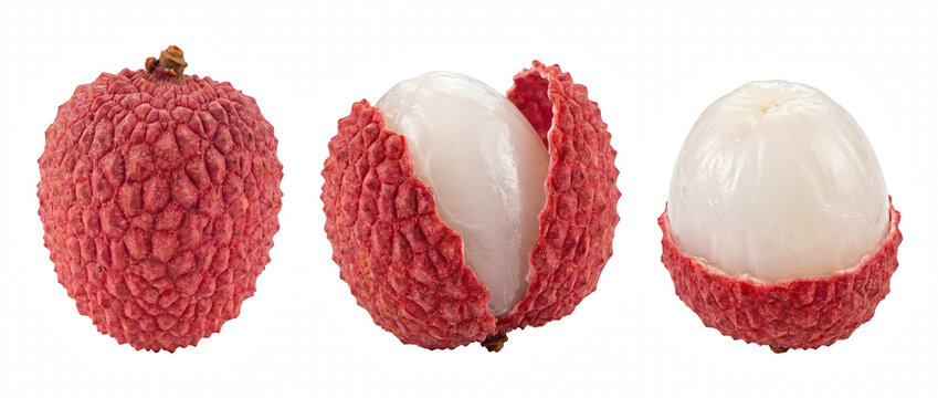 Set of Lychee Fruits Whole and Peeled