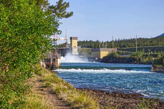 Whitehorse dam on the Yukon river. Yukon river, Whitehorse, YT, Canada