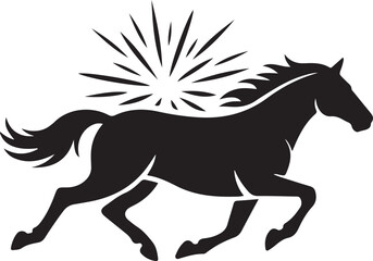 Fototapeta premium This minimalist black silhouette of a galloping horse combined with a dynamic fireworks burst offers a powerful visual for branding. Black icon silhouette vector