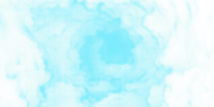 Dotted comic cloud background. White halftone clouds in blue sky. Pop art heaven wallpaper for banner, brochure, collage, poster, leaflet. Pixelated smoke, smog or fog texture. Vector illustration