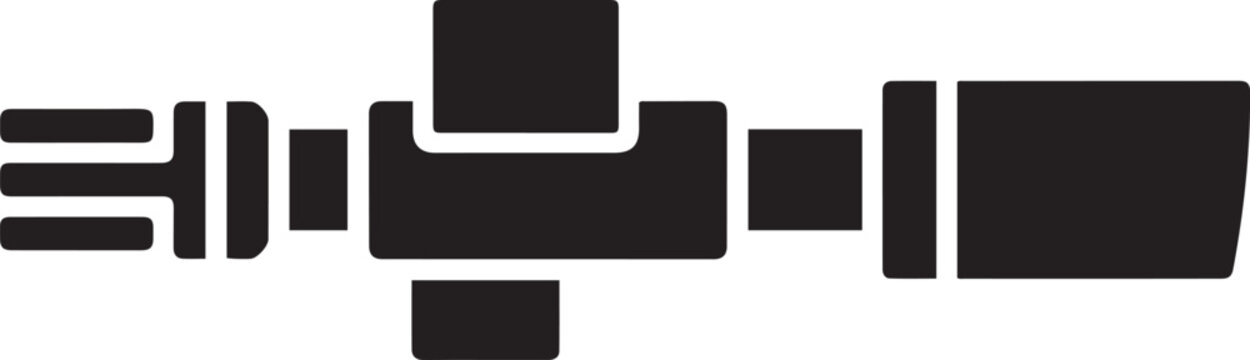 AR 15 assault rifle barrel, with attached flash suppressor. Black icon silhouette vector