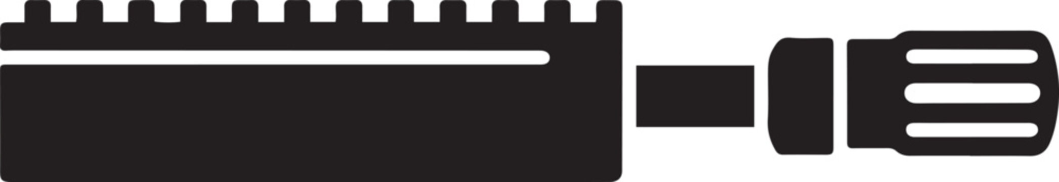 AR 15 assault rifle barrel, with attached flash suppressor. Black icon silhouette vector