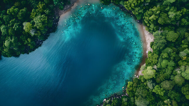 Aerial Top Down Drone Photograph of Turquoise Water at Boga Lake