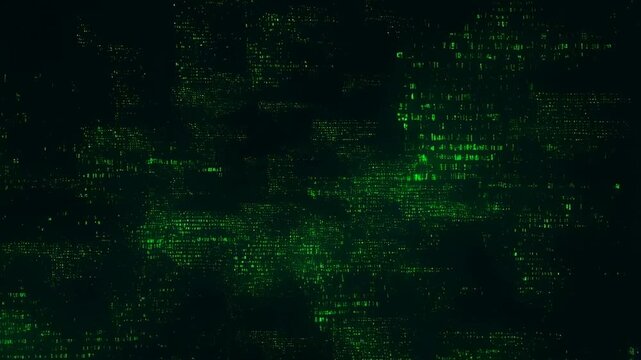 Futuristic digital data stream movement with green matrix code flow animation