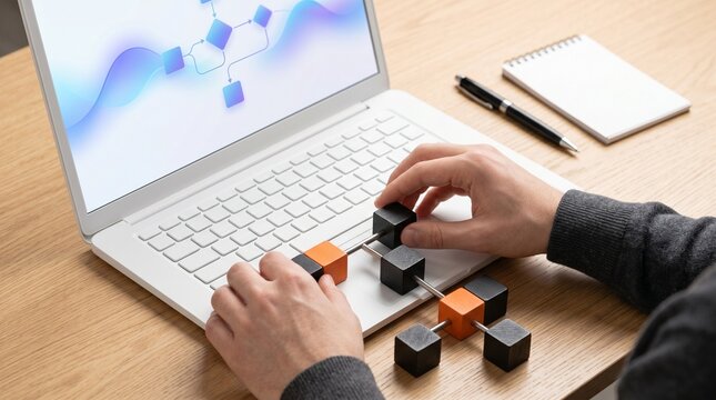 Building blocks on a laptop keyboard