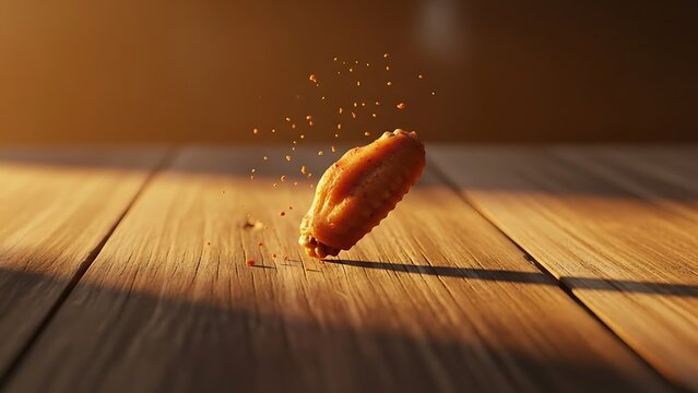 Dancing peanut on wooden table with motion blur
