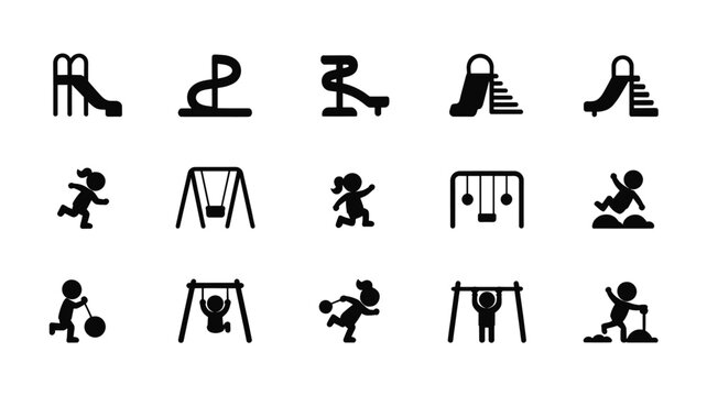 Set of 15 Black Playground and Kids Playing Icons Vector