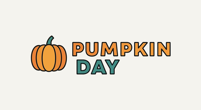 A stylized graphic illustration featuring a vibrant orange pumpkin next to the text Pumpkin Day.