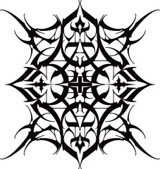 Fototapeta premium Intricate tribal ornamental mandala tattoo design featuring symmetrical blackwork line art with gothic and decorative flourishes