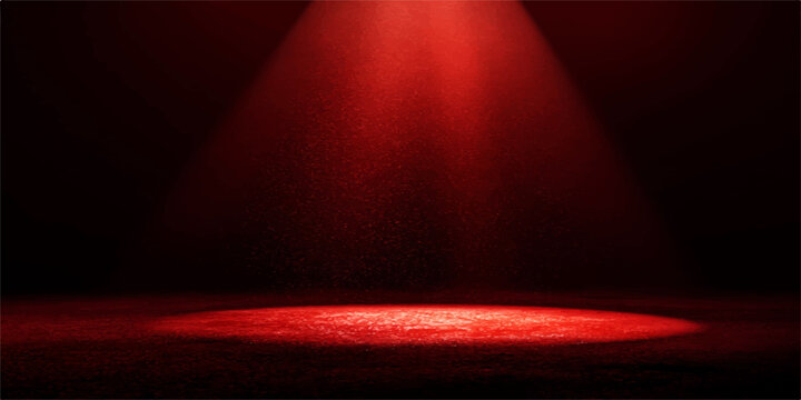 A dark stage backdrop with a red spotlight ray design creates an artistic motion texture with vector lines for a disco or movie night illustration