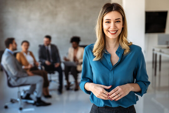 Confident business woman in modern office showcasing executive leadership, professional success