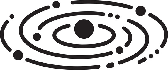 schematic spiral galaxy icon. Exploration of space and star clusters. Black hole in center of Milky Way galaxy. Black icon silhouette vector © mst