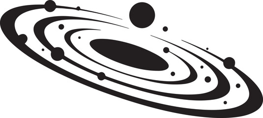 schematic spiral galaxy icon. Exploration of space and star clusters. Black hole in center of Milky Way galaxy. Black icon silhouette vector © mst
