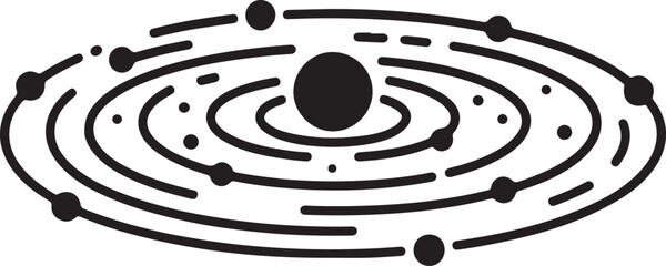 schematic spiral galaxy icon. Exploration of space and star clusters. Black hole in center of Milky Way galaxy. Black icon silhouette vector © mst
