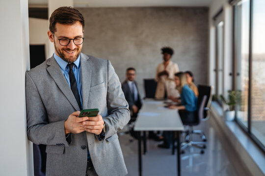 Successful lawyer in business suit smiling confidently, representing legal advice, law expertise