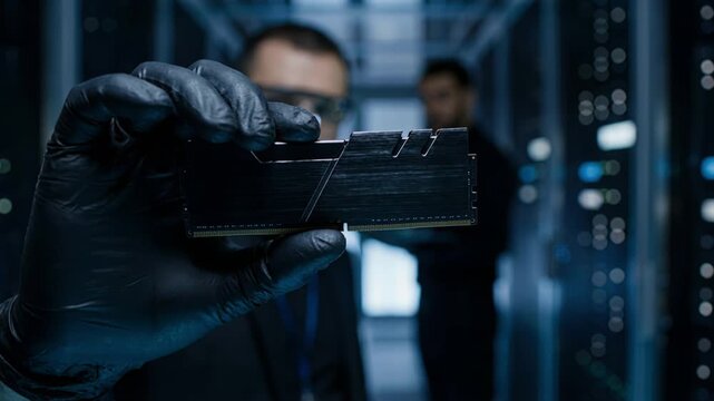 Cybersecurity specialist checks hardware integrity in controlled setting