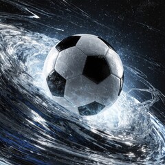 Naklejka premium Dynamic Soccer Ball with Water Splash and Wave Effect Digital Art