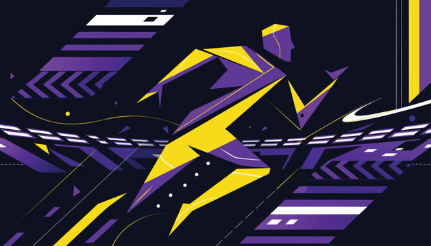 Abstract geometric spaceship illustration with vibrant colors