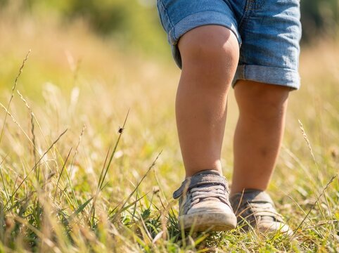 a child is walking in tall grass in which a tick is sitting