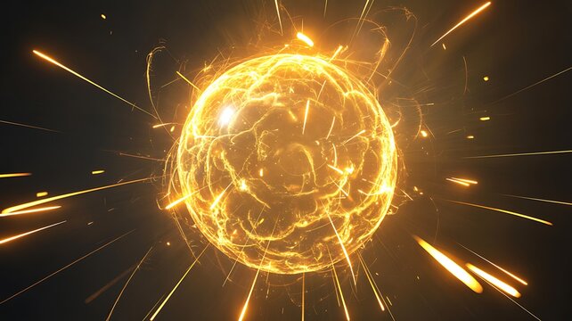 Fiery Orb Exploding With Energy and Sparks, Abstract Cosmic Phenomenon
