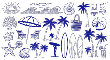 Obraz premium Set of hand drawn beach and summer vacation doodle elements.