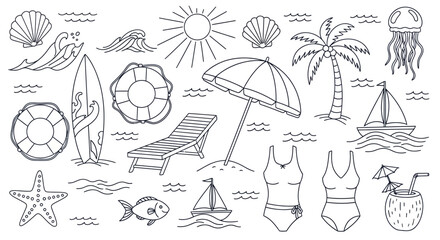 Hand Drawn Summer Beach Vacation Elements Doodle Set. © Safa_Sekar Madinah