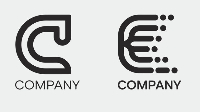 Minimalist black and white vector logo set featuring creative letter C and E monogram designs, perfect for modern corporate branding.