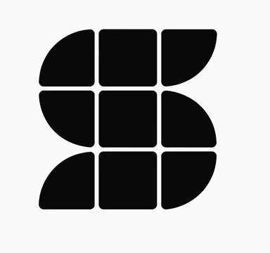 Minimalist vector logo design featuring an abstract letter S monogram constructed from geometric square and quadrant shapes, perfect for modern corporate branding.