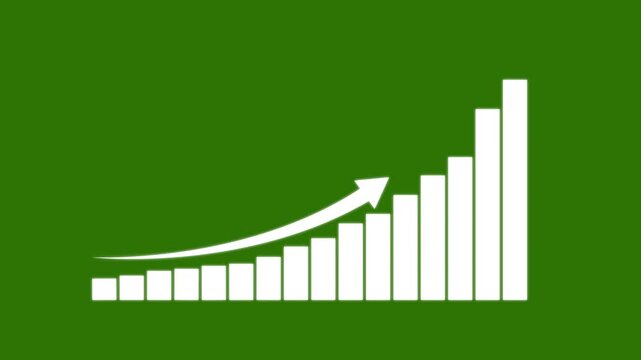 White bar graph with increasing height and a left-pointing arrow indicating growth on a green background