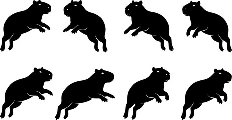Obraz premium Capybara dynamic jumping silhouette collection for professional wildlife graphic design projects