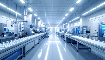 Obraz premium Modern high tech industrial assembly line corridor with automation.