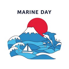 Celebratory Marine Day illustration with whale and text.
