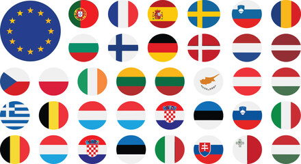 European Union flags illustration showing circular icons of member states representing unity diversity and international cooperation concept artwork © Sumi